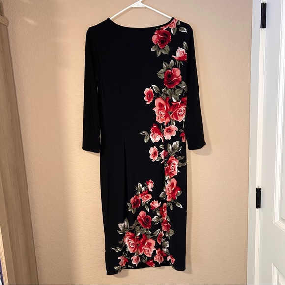 White House Black Market Black & Rose Sheath Dress 3/4 Sleeve Size Small - Picture 4 of 6